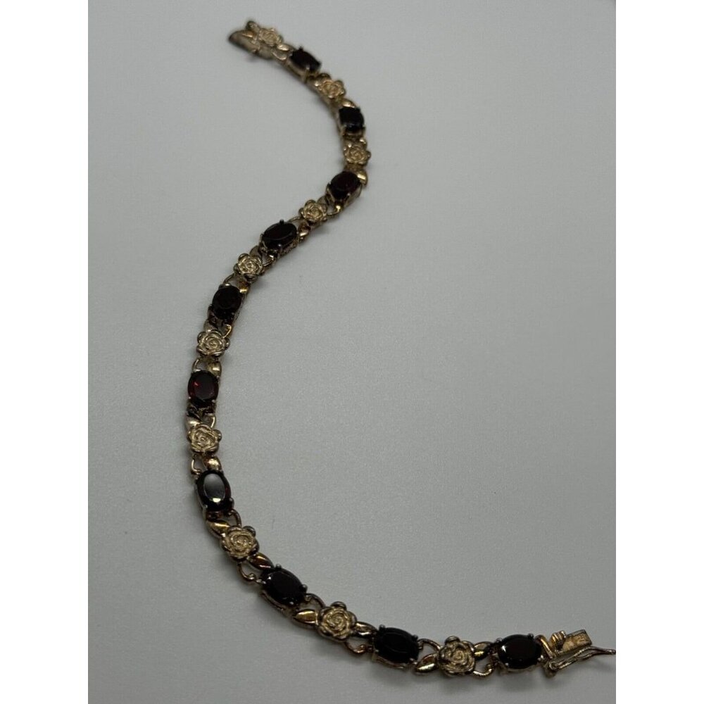 925 STERLING SILVER GARNET FLOWERS BRACELET